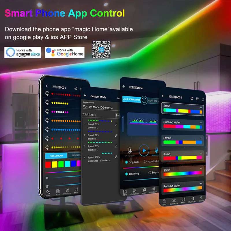 5V Colorful USB Light Bar RGB Flashing Color Change 5050 Flow Light with Running Horse Lantern Desktop Atmosphere Lamp