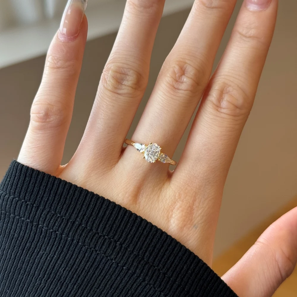 KAKODIY Women's Promise 925 Sterling Silver Engagement Wedding Classic Oval Triple Stone Ring detail 1