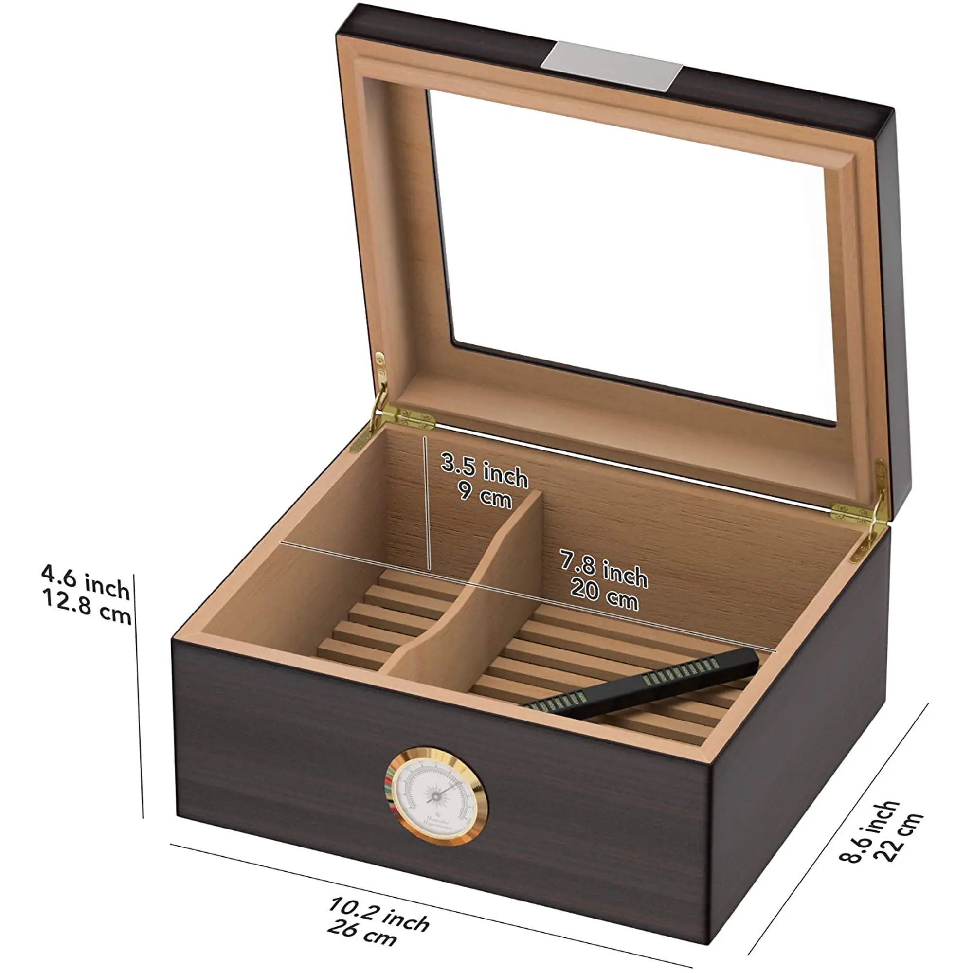 Cigar Humidors Cigar Box Gifts For Men Ebony Wood Glass Top Cigar