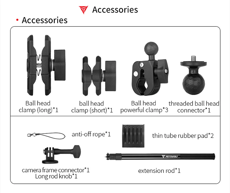 MOTOWOLF Motorcycle Multifunctional Adjustable Aluminum Alloy Camera Holder for Motorcycle