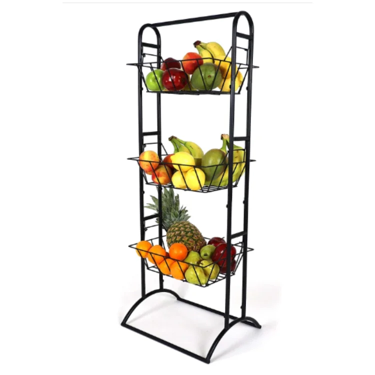 estante de utilidad apilable de 3 niveles para cesta de frutas contenedor organizador de almacenamiento para cocina Mocosy Cesta de alambre de metal con ruedas y tapa 