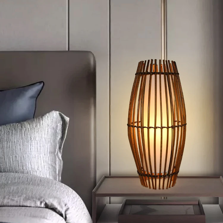 
Современная настольная лампа из ротанга, комнатный светильник, плетеное Освещение для дома 