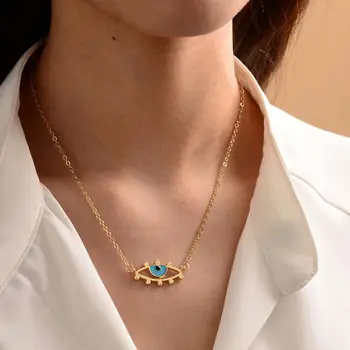 Wholesale Fashion Custom Women Blue Eye Necklace 14k Gold Filled Jewelry