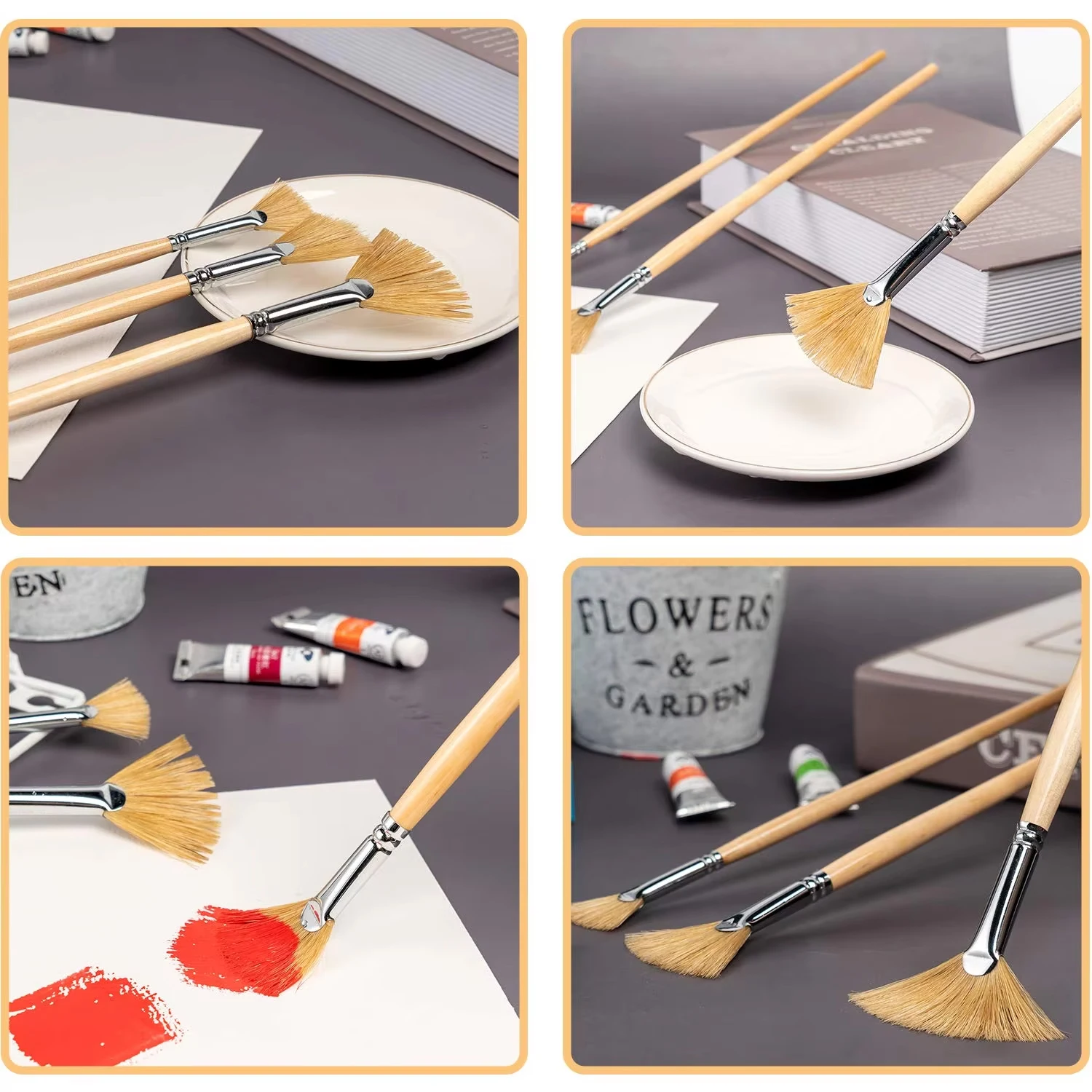 6pcs Custom Logo Oil Paint Brushes  Professional for Art Painting Brushes Bristle Wooden Handle Art Supplies Artist Brush Set