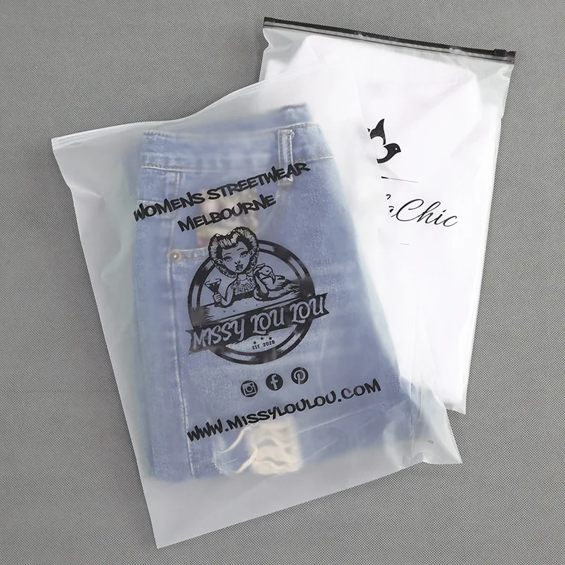 Custom Matte/frosted Plastic Packaging Zipper Bags, T Shirt Swimwear Zip  Lock Clothing Bags With Logo 