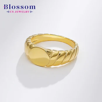 Blossom CS Jewelry Factory Custom Seal Engraving Twist Ring Simple 18k Gold Plated 925 Sterling Silver Fine Rings for Women