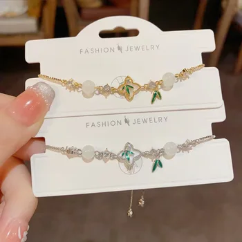 Japan South Korea Luxury High-End Design Joker Zircon Diamond Bamboo Bracelet Gold-Plated Copper Trendy Charm for Anniversary