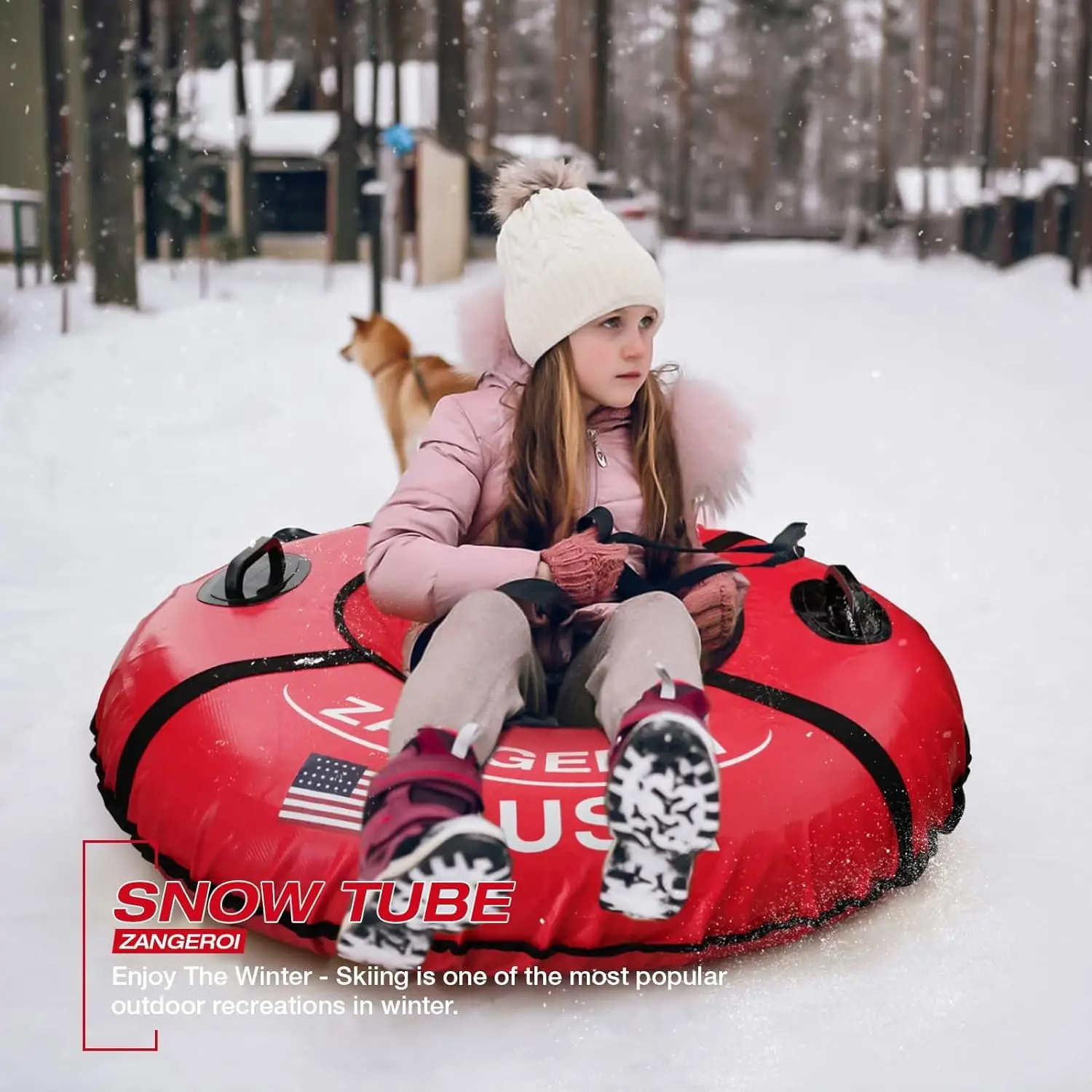 thumbnail interactive-video image 1 of Heavy Duty Snow Tube For Sledding - 47 Inch Inflatable Sled With Tow Rope For Kids & Adults 1 of 4