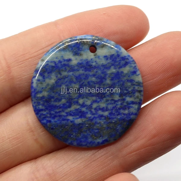 Natural crystal lapis stone pendant, 30mm round chip shape single hole, DIY necklace accessories, energy meditation stone