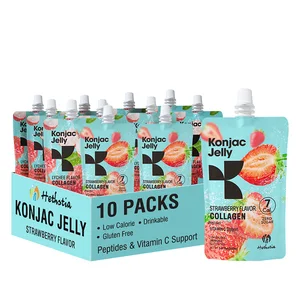 Keto-Friendly Low Fat Strawberry Konjac Jelly Drinkable Jelly with Collagen Peptides Fruity Flavor in Bag Packaging