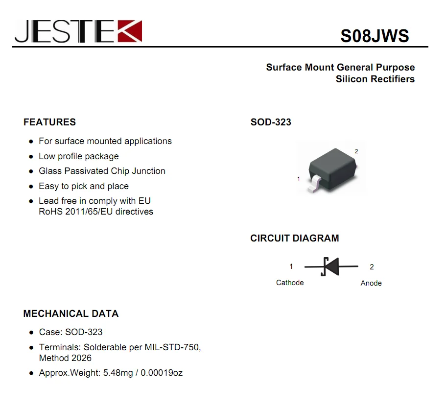 Surface Mount General Purpose Silicon Rectifiers Diode S08jws G404ds