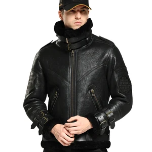 2023 Pure Leather Jacket  Men With Fur Collar Genuine Leather Jacket for Men Real Lamb