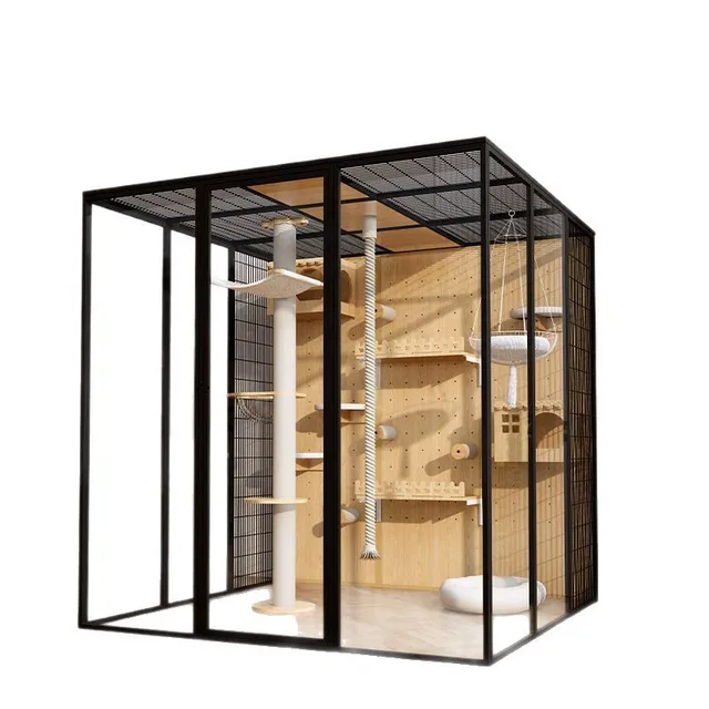 Luxury Outdoor Cat Villa Super Large Space Solid Wood Cat Cage with Aluminum Alloy Luxury Animal Pattern