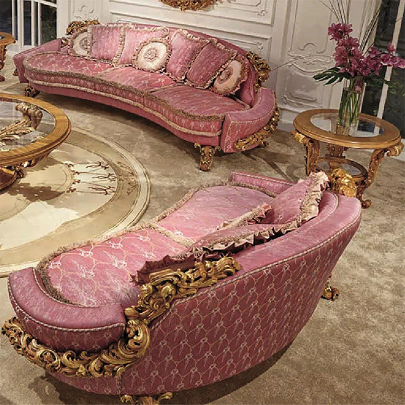 French Accent Pink Sectional Sofa Chair Set Gold Royal Sala Rosa Italian Turkish Style Cloud Couch Furniture For Living Room