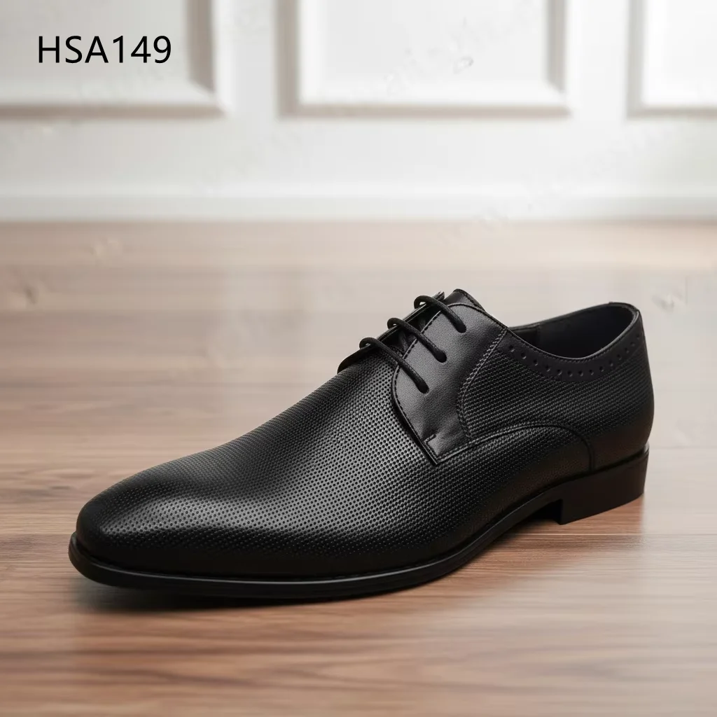 HY, Sepatu Seragam Hitam Berbahan Kulit Full Grain Bergaya Pesta Pernikahan dengan Tali, Sepatu Kerja Administratif untuk Penggunaan Bisnis Sehari-hari, Model HSA149