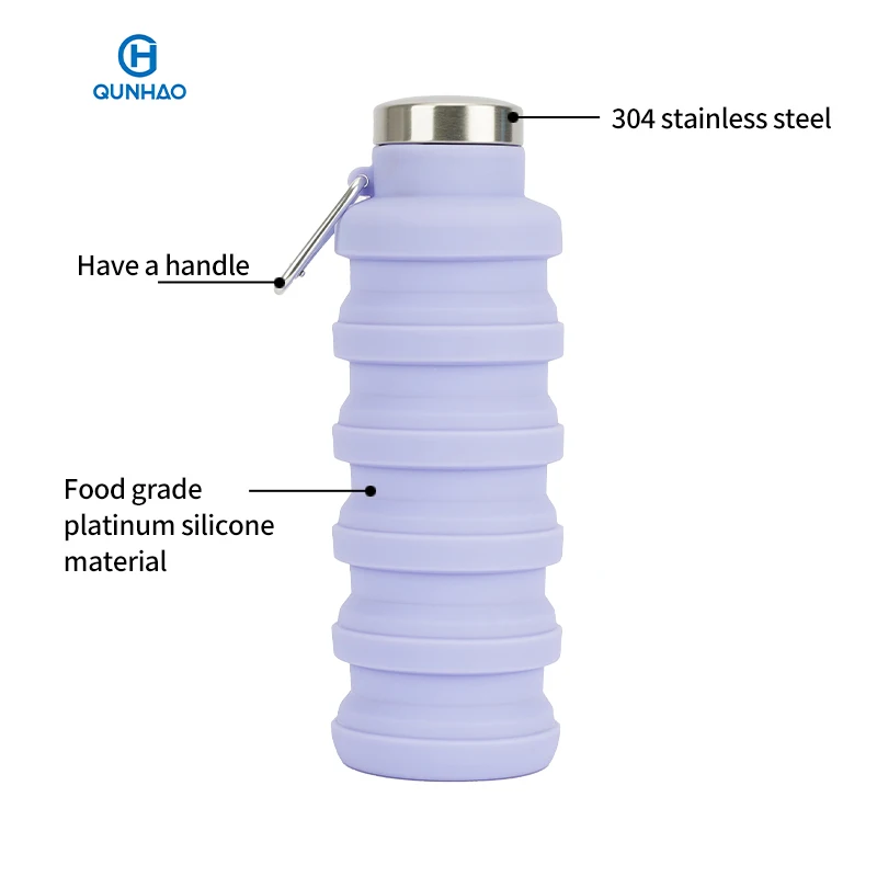 Popular Collapsible Silicone Water Bottle Silicone Water Bottle Water Bottle with Carabiner for school