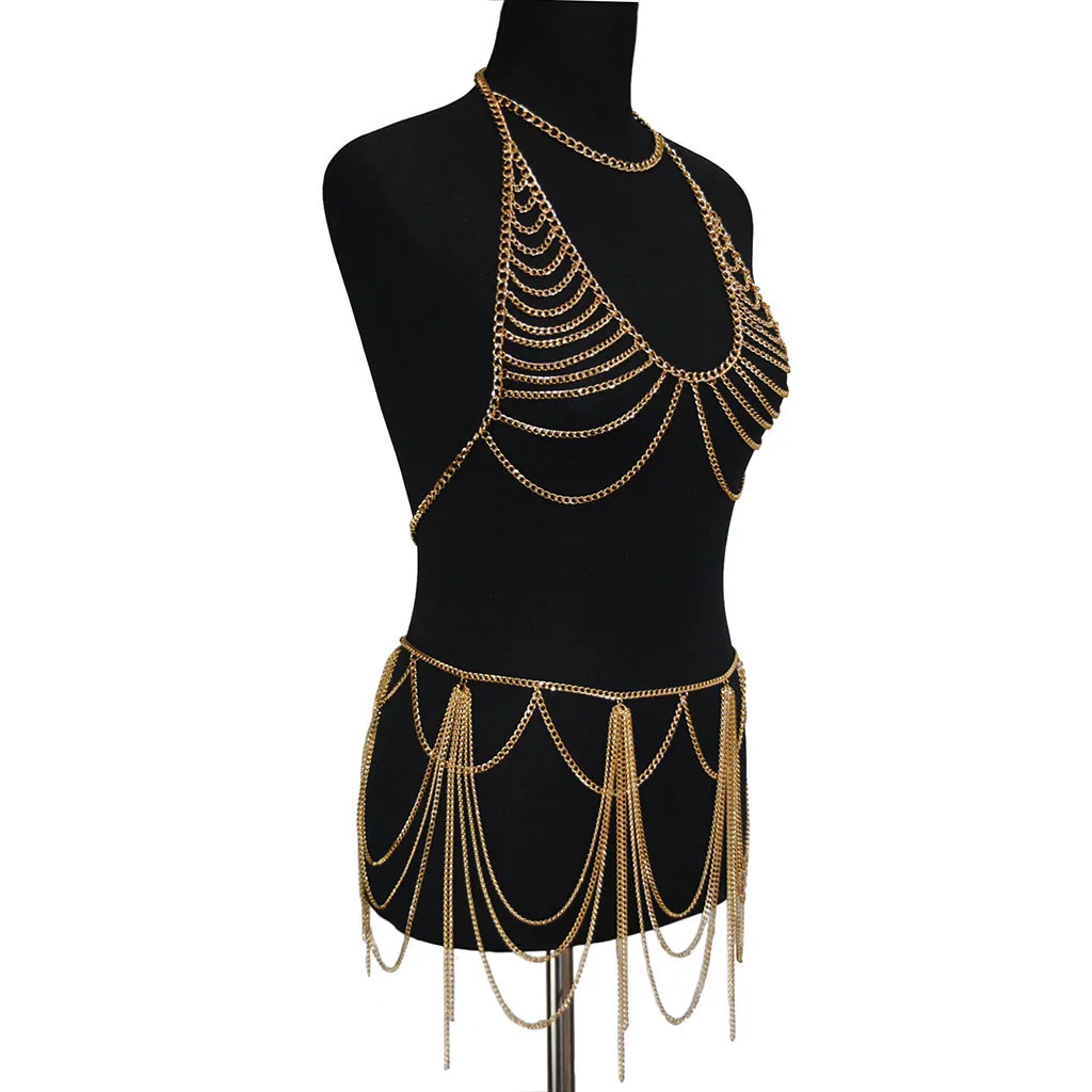 Multilayer Alloy Chest Chain Short Skirt Suit Personality Metal