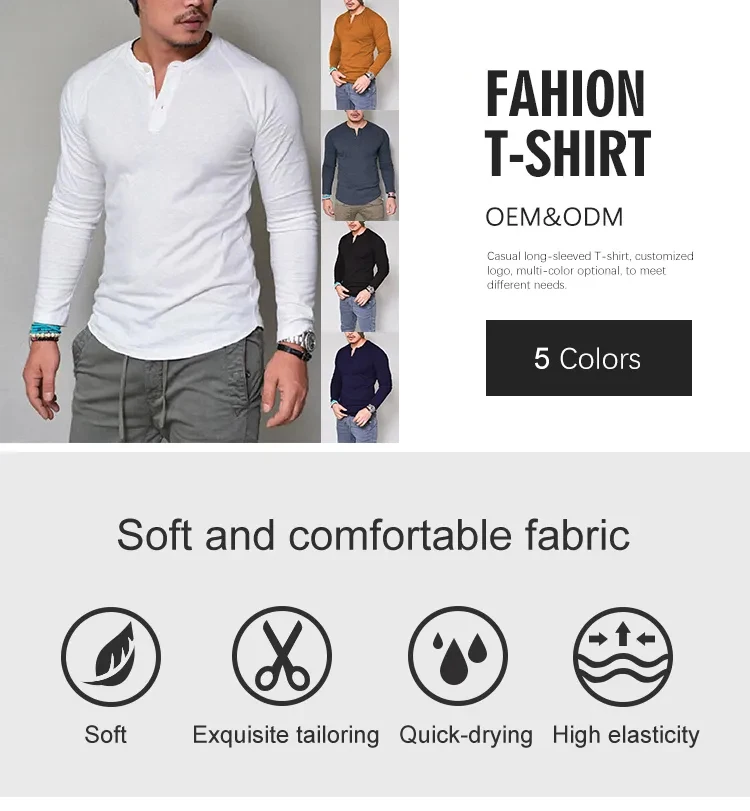 Custom Design Herbst Winter Rundhals Einfarbig Taste Lange-Ärmeln T-shirt Männer Sportswear Volle Hülse T shirt402_voghion.com