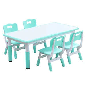 Customized Wood Kids Playroom Facilities Kindergarten Height-adjustable  Kids Wooden Table Painting Board Desk Plastic Chair