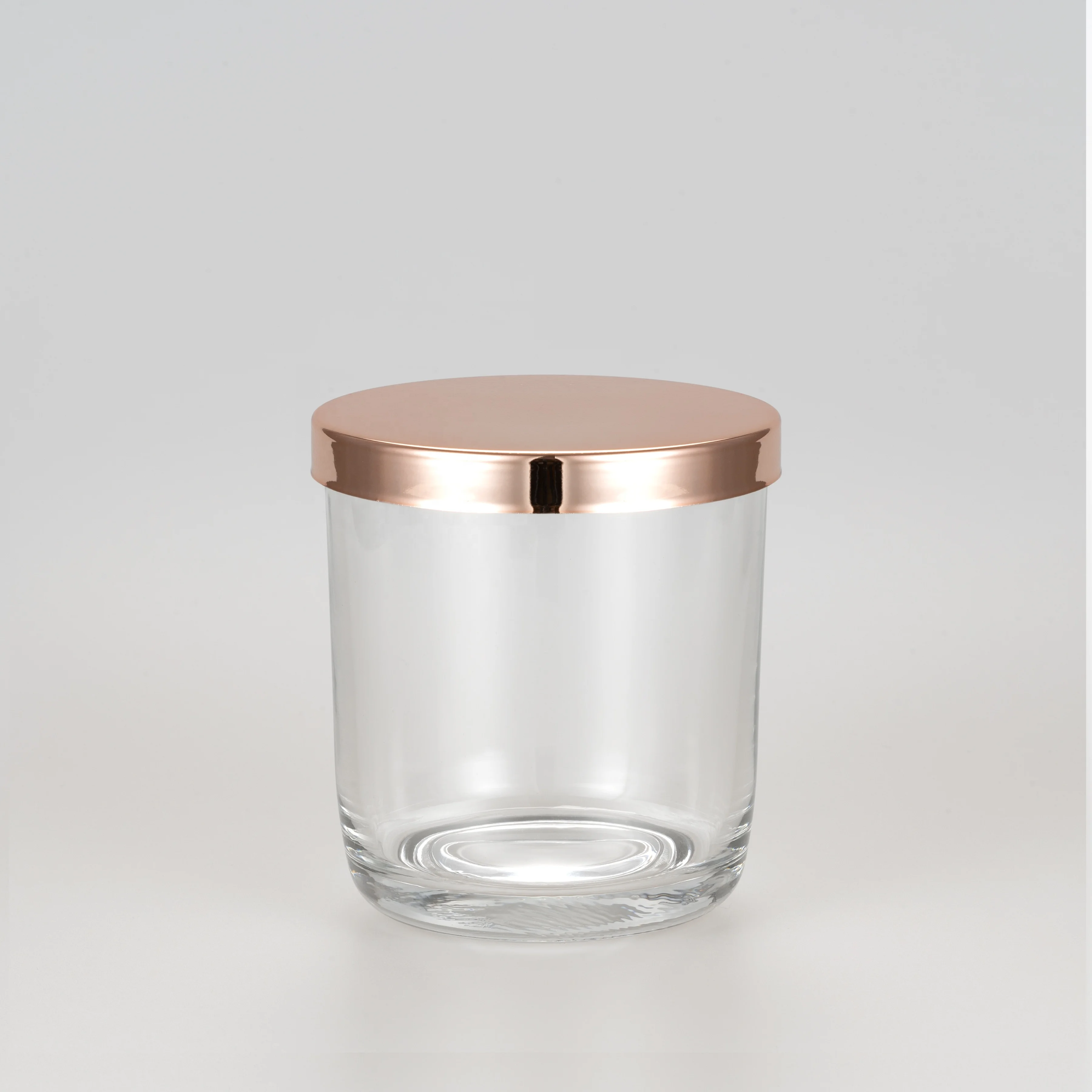 10oz Cambridge Style Clear Glass Candle Jar with Shiny Rose Gold Metal ...