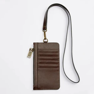 Custom Logo Vegan Leather Men's Credit Cardholder Brown Men Slim Card Holder Case With Lanyard