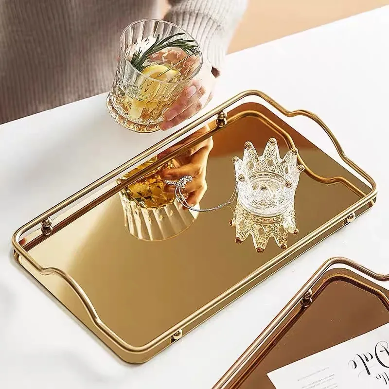 Wholesale Metal Decorative Serving Tray with Handle Stainless Steel Tea & Coffee Serving Tray_3