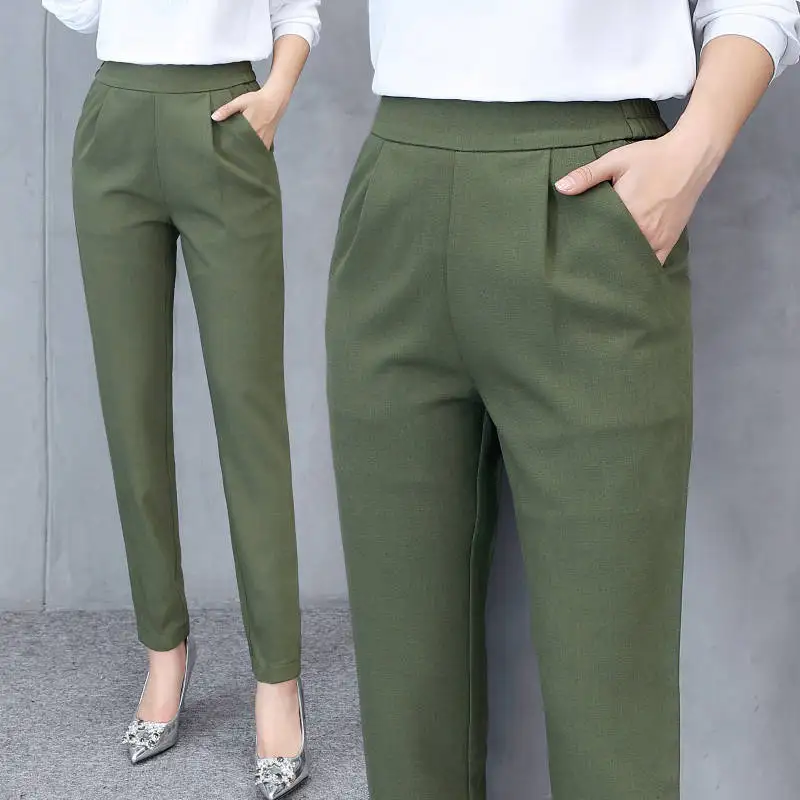 Fashion (Light Khaki)Spring Autumn Women Trousers Straight Pants High Waist  Ladies Office Casual Female Pantalon Elastic Slim Mujer Plus Size WEF @  Best Price Online