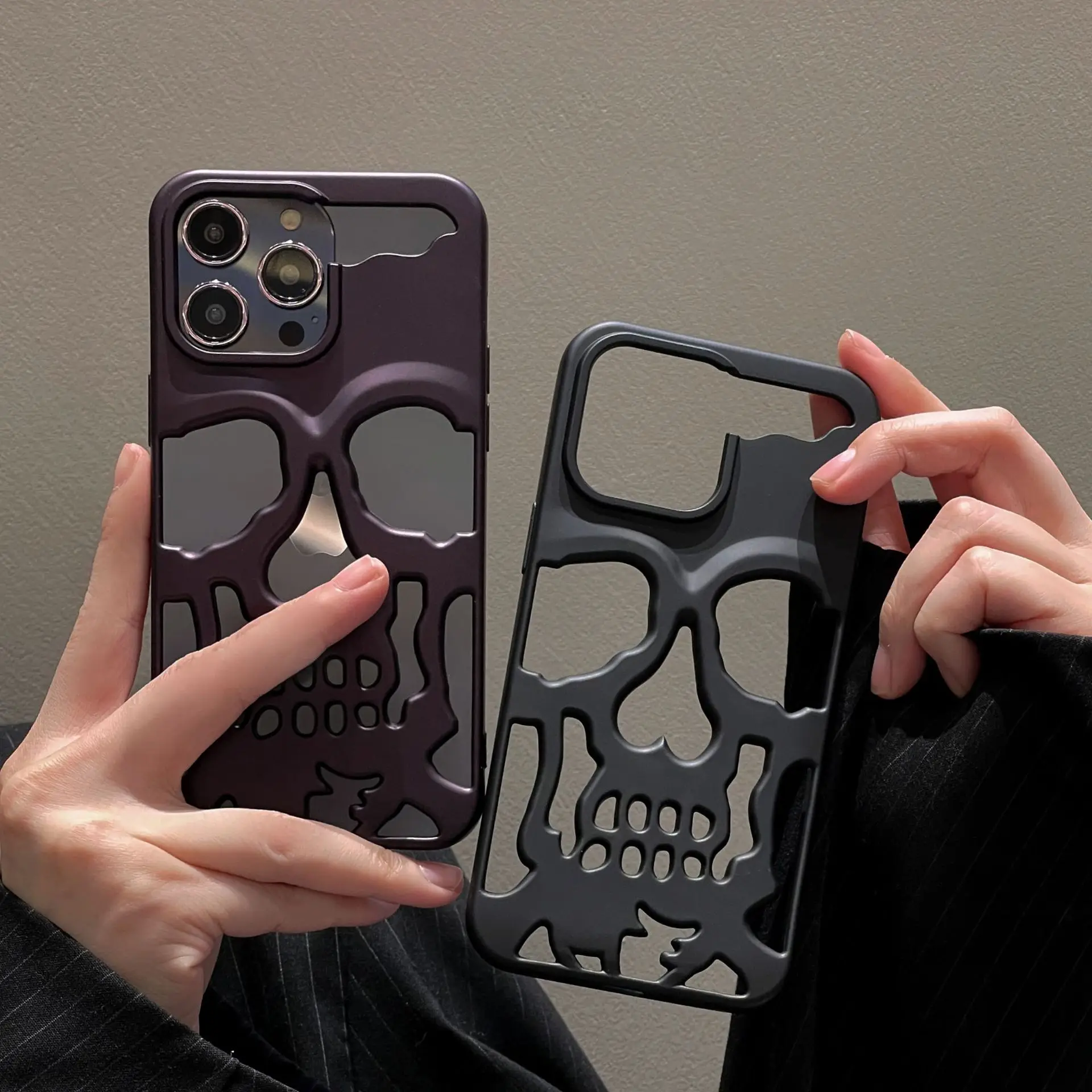Halloween Matte Skull Hollow Phone Case for iPhone 11 12 13 14 15 16 Pro Max Cooling Anti-fall Mobile Covers