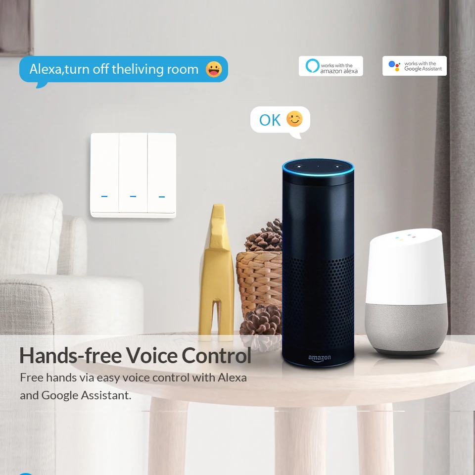Wi-Fi умный настенный выключатель RF433 кнопочный с нейтральной 1/2/3 Gang UK/EU Smart Life APP Беспроводной Выключатель света дистанционным голосовым