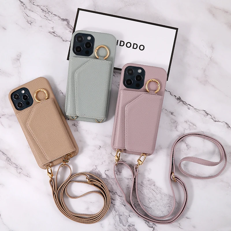Handmade Multi Color Straps Mirror Shoulder Holder Leather Phone Crossbody Case for iphone Se 11 13 14 15 Pro  Max Card Wallet