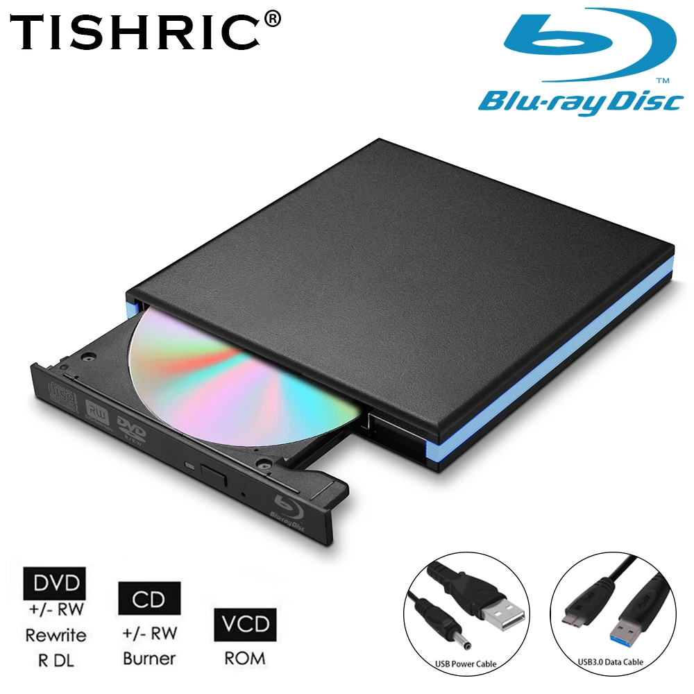 TISHRIC External Blu-Ray Drive - USB 3.0 for Windows & Mac