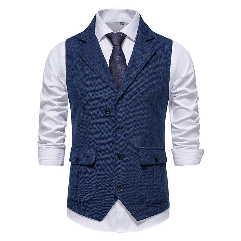 Men's Herringbone Tweed Suit Vest Vintage Lapel Vest New Men's Brown ...