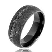 Fashion jewelry 8mm Crushed Black Meteorite Inlay Matte black Tungsten ring for men rings Sandblasted wedding rings