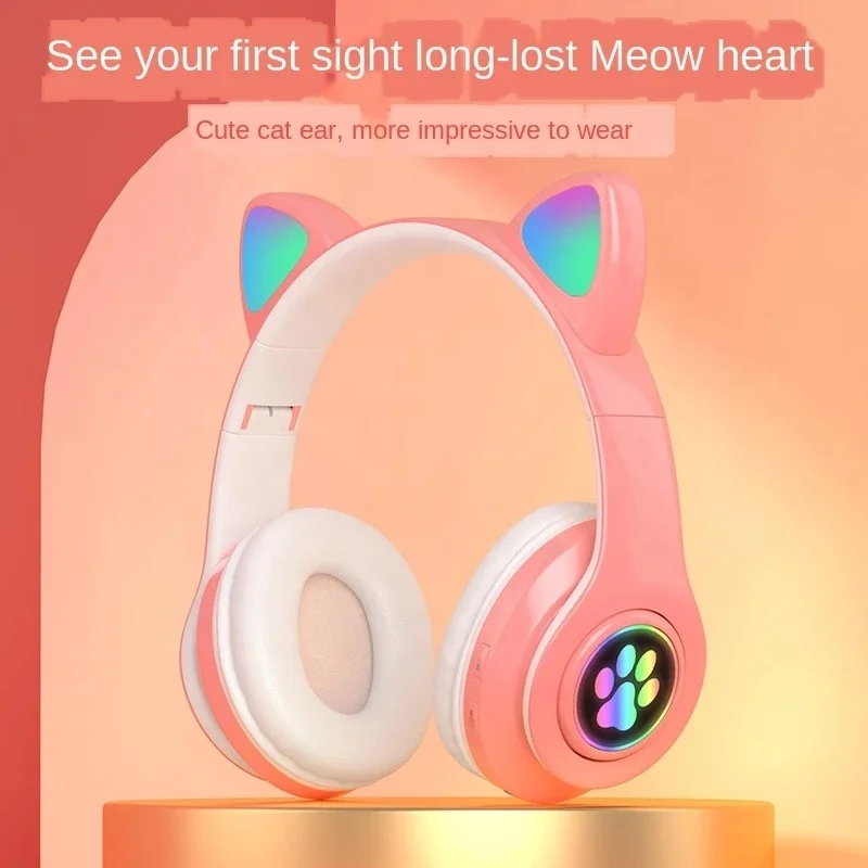 B39 Headsets Women Kids Children Cute Cat Ear Headphones Headset LED Glowing Foldable Cat Ear BT5.0 Earphone Wireless Headphones - ANKUX.COM