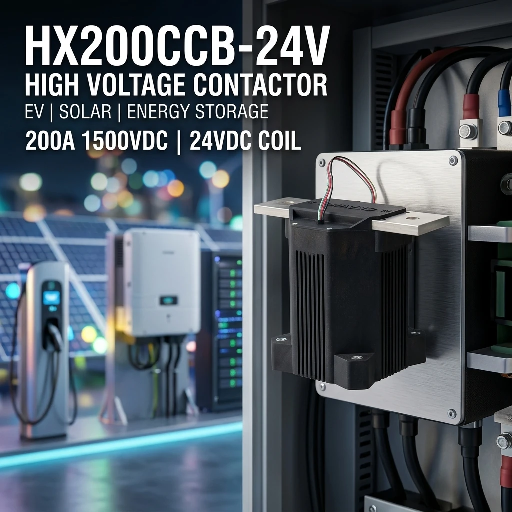 ตัวสัมผัสกระแสไฟฟ้าตรงแรงดันสูง HX200CCB สำหรับ Sensata-Gigavac กระแสไฟฟ้าสูงสุด 350A, แรงดันไฟฟ้าตรง 24VDC, แรงดันไฟฟ้าตรงสูงสุด 1500VDC พร้อมขั้วต่อเสริมสำหรับระบบพลังงานลม