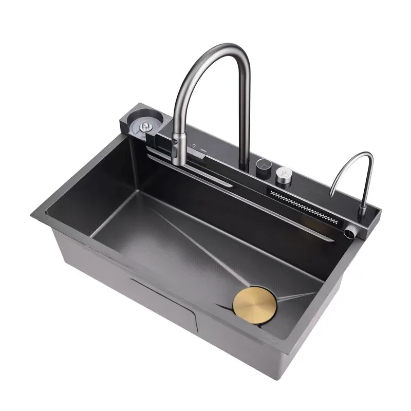 2023 New Trend  Nano Black  Stainless Steel 304 Piano Key Rainfall Fregadero De Cocina Ceramic Farmhouse Kitchen Sink factory