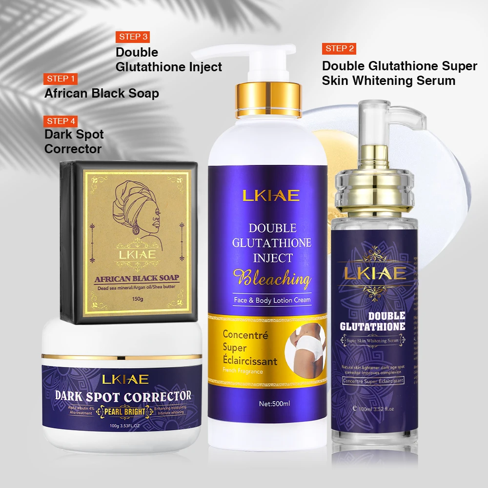 LKIAE Organic Double-glutathie Face Double Body Lotion Private Label Skin  Bleaching Whitening Cream Full Skin Care Set