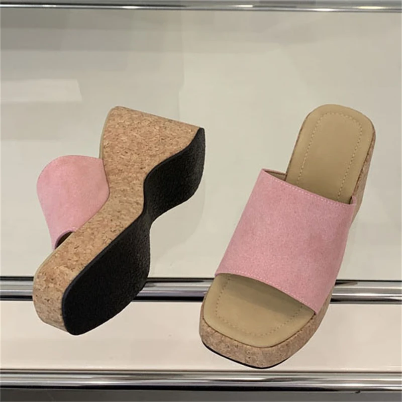 Ladies Yellow High Heel Slippers New Style Open Toe Sandals Thick