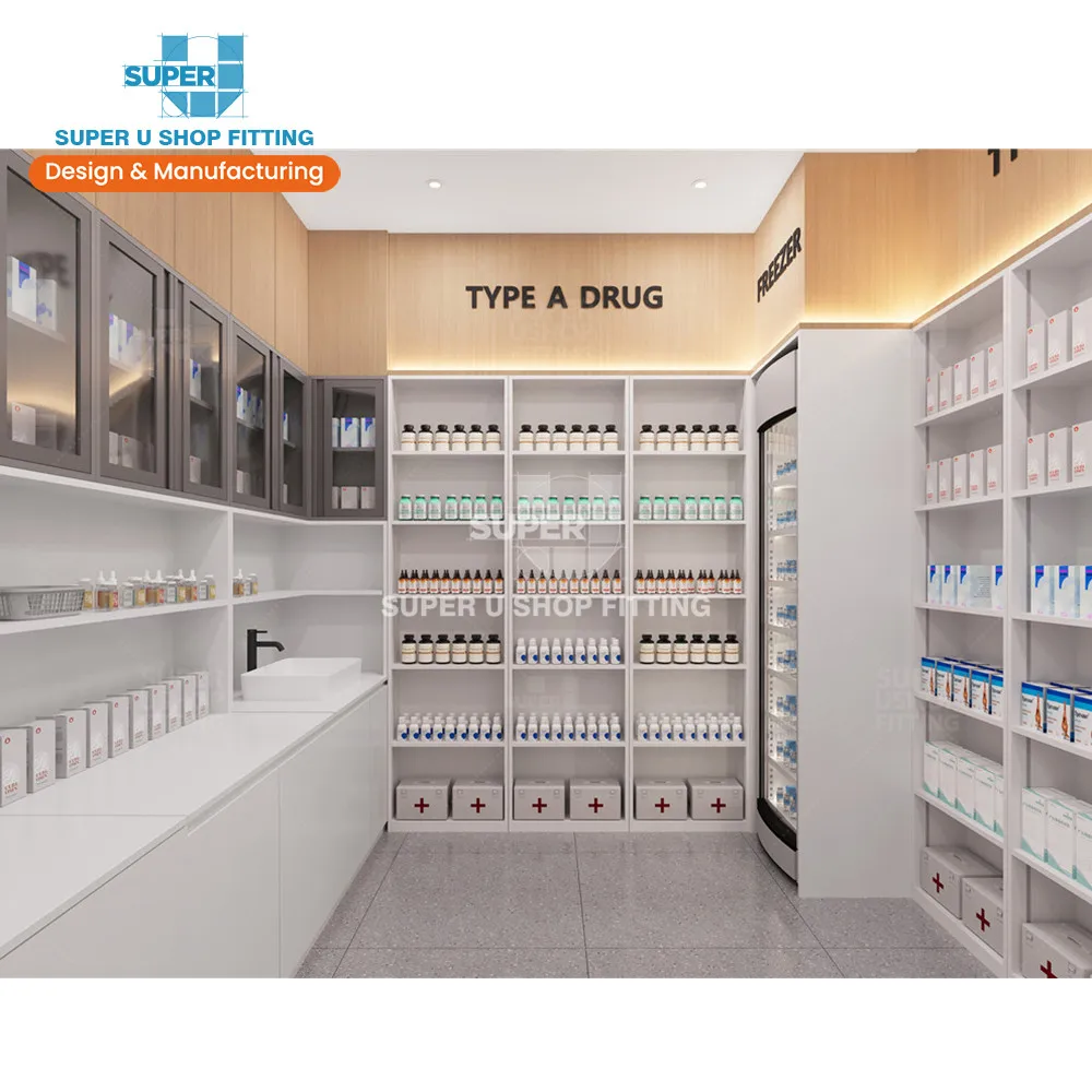 Wooden Pharmacy Shelves Western Medicine Cabinet Clinic Medicine ...