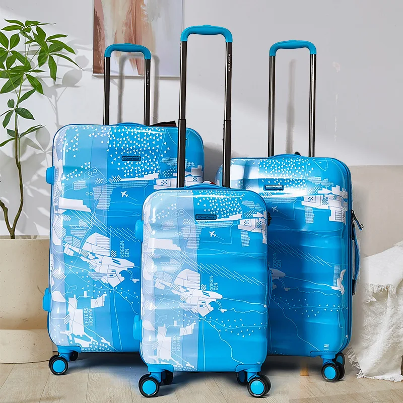 PC Printed Custom Brand Suitcase 360 Degree Sets with Push Button Trolley Handle for Travel Luggage