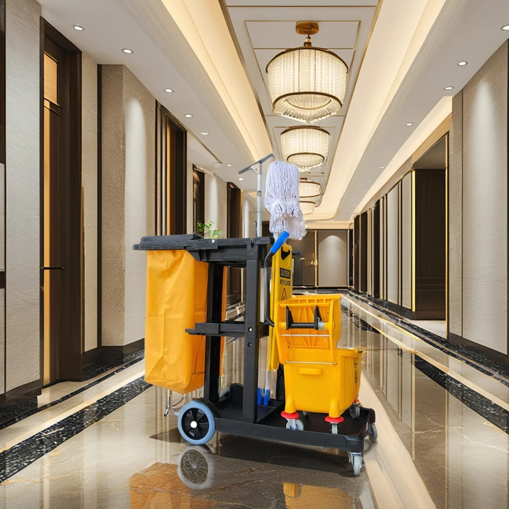 Hotel Cleaning Cart Housekeeping Trolley With Yellow Bag