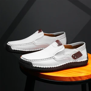 Durable Soft Leather Microfiber Upper Retro Stitching Slip-on Design Easy to Care for Outdoor Non-slip Men's Casual Shoes