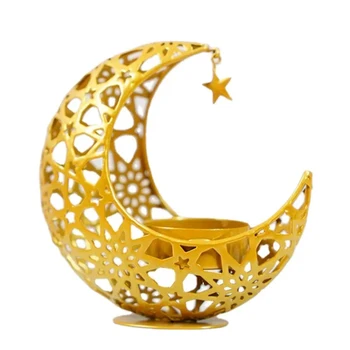 Eid Mubarak Metal Moon Shape Candle Holders Lanterns And Candle Jars Candlesticks For Ramadan Decoration