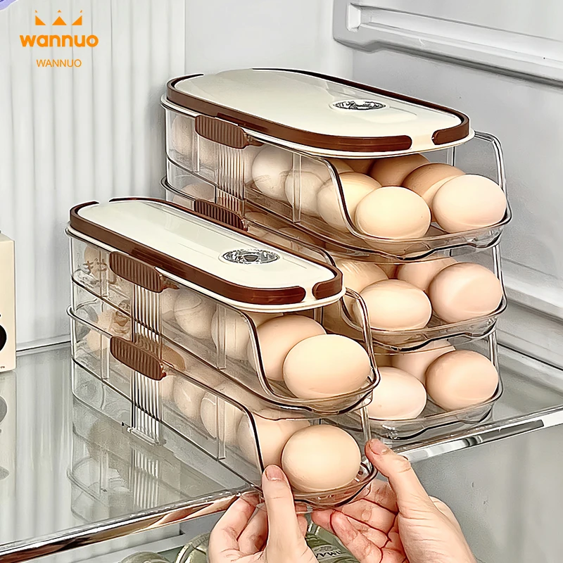 Wannuo Easy To Reach Self-Rolling Egg Holder 3-layer Plastic Eggs Holder Kitchen Egg Organizers With Self-Rolling Design