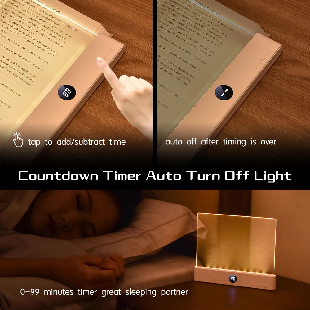 Rechargeable LED Book Page Light – 3 Colors, Timer, Dimmer – Flat Panel For Night Reading