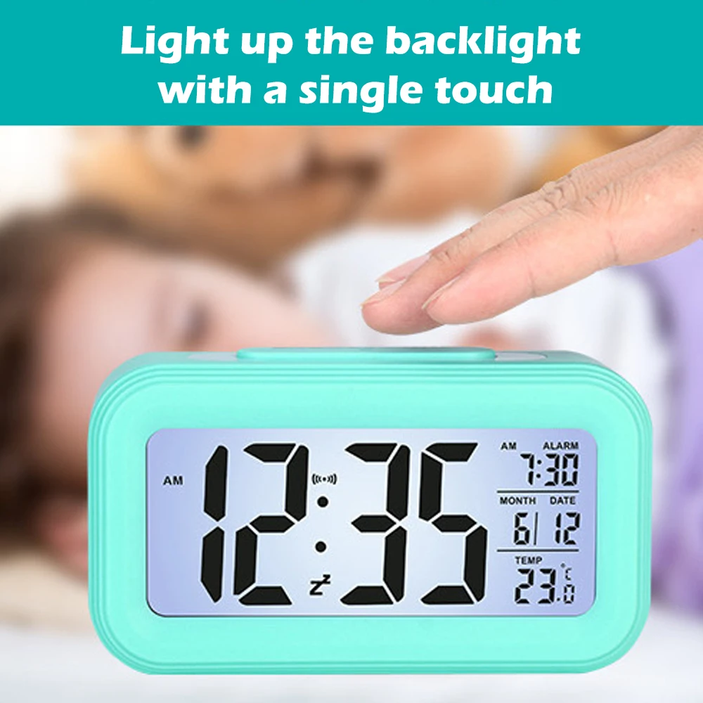 LIELONGREN T1H 7-inch Large LED Screen Mute Digital Alarm Clock Small  Desktop Clocks Timer with Snooze Mode Loud Volume (without Batteries) -  Green Wholesale