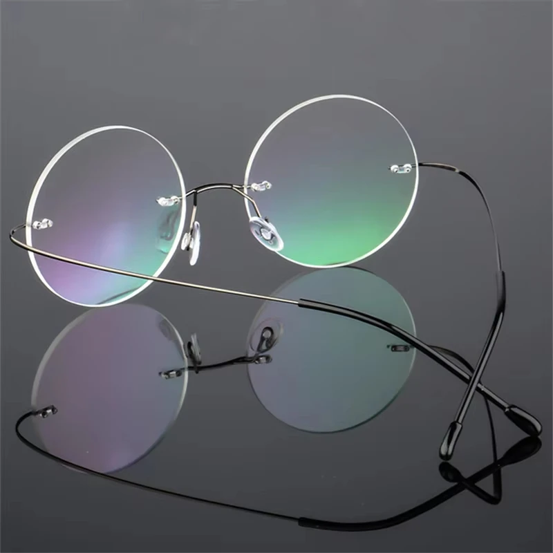Logo Custom Fashion Men Women Super Elastic Frameless Optical Eyeglasses Rimless Round Titanium Alloy Glasses Frames