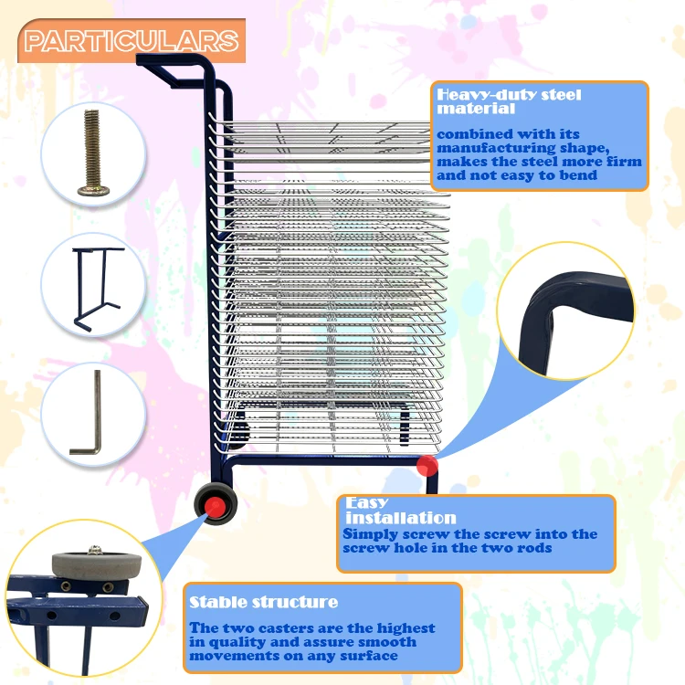 Jh-Mech 20 Shelves Wall Mounted Spring Loaded Art Drying Rack