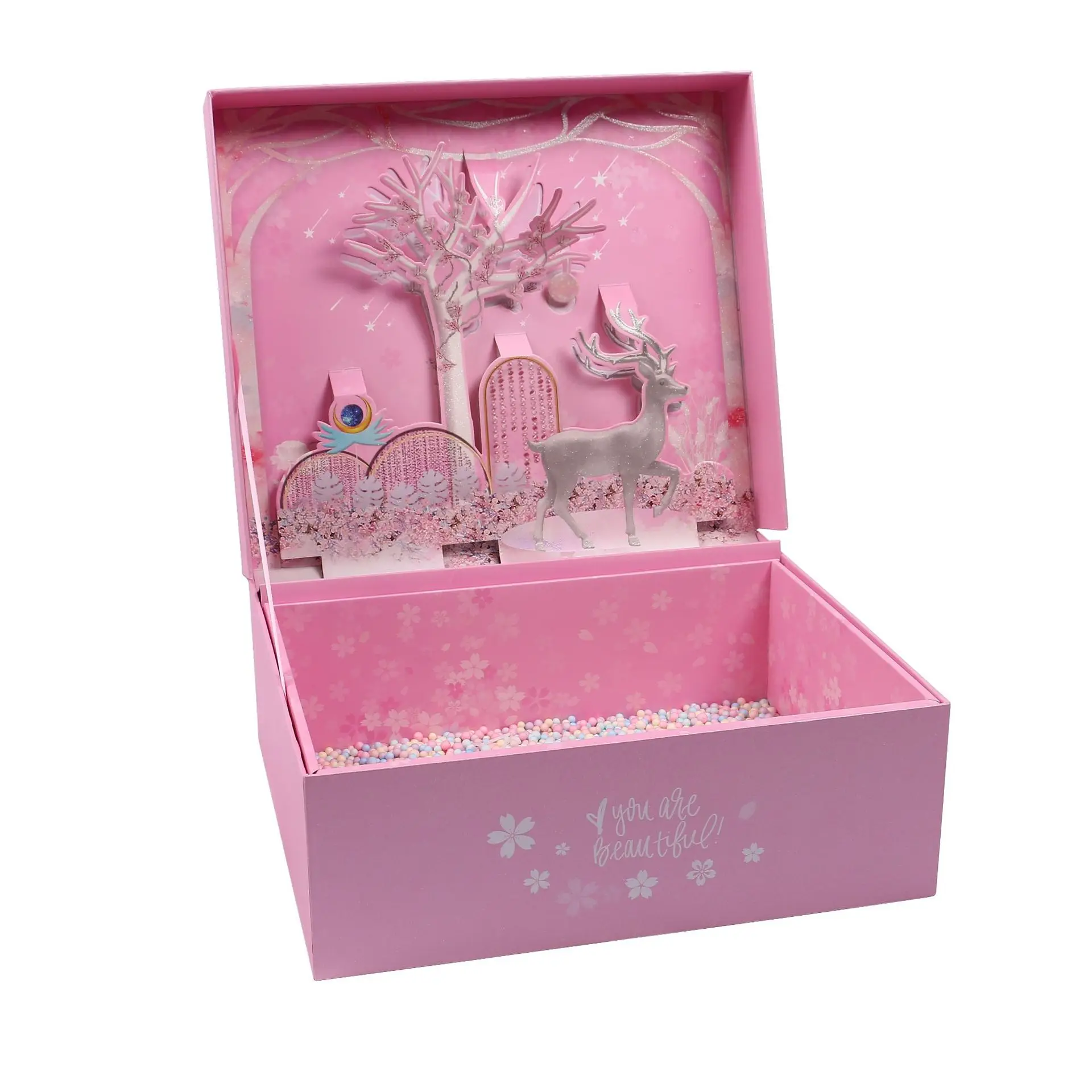 Custom Printed Purple Rigid Paper 3D Flip Top Open for up Lid Cosmetic Gift Boxes Clamshell with Matt Lamination and UV Coating