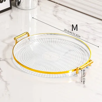 Wholesale Round Clear Acrylic Decorative Serving Trays Plastic With Gold Handles
